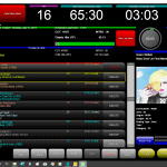 DJ Virtual Jock radio broadcasting interface with playlist, timer, and song details.