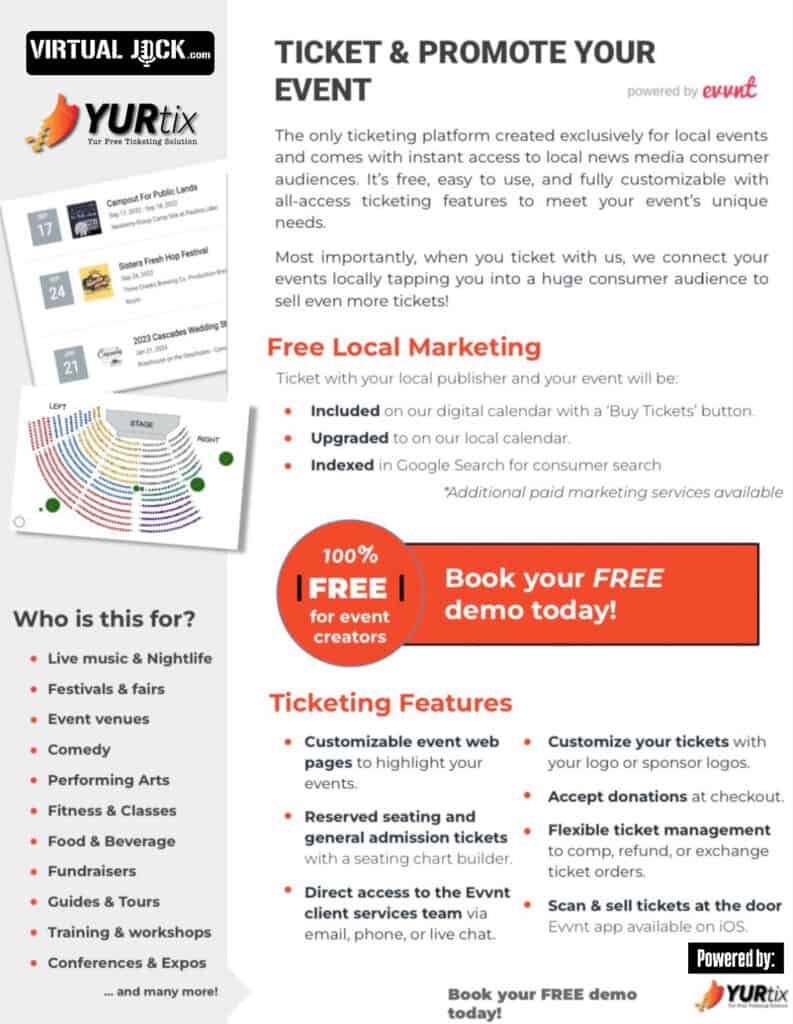 Virtual Jock online event ticketing platform for local event promotion and marketing.